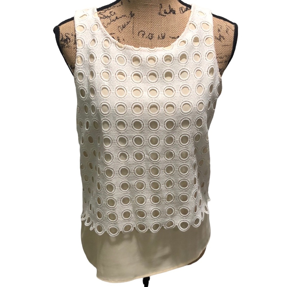 {Ann Taylor} White Crochet Tank with Cream Underlay